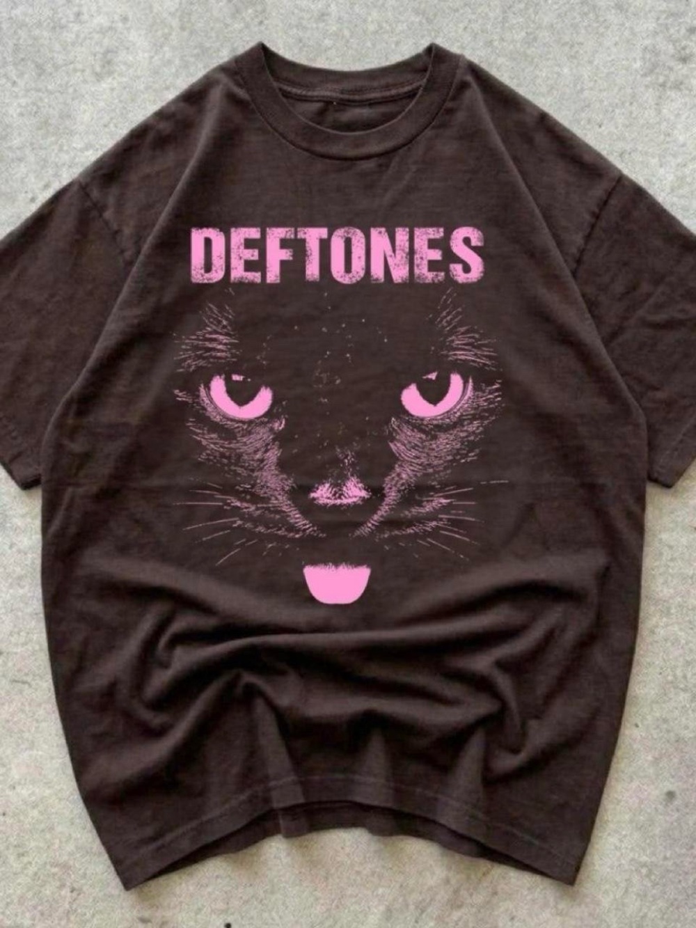 Gildan Black Tee with Pink Cat Face Graphic